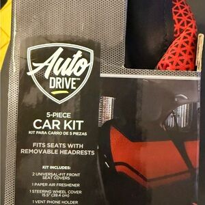 Auto Drive 5-Piece Car Kit | Seat Covers + Steering Wheel Cover | Universal Fit
